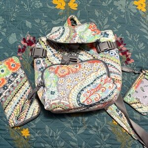 Vera Bradley citrus paisley mini backpack with wallet and change pouch